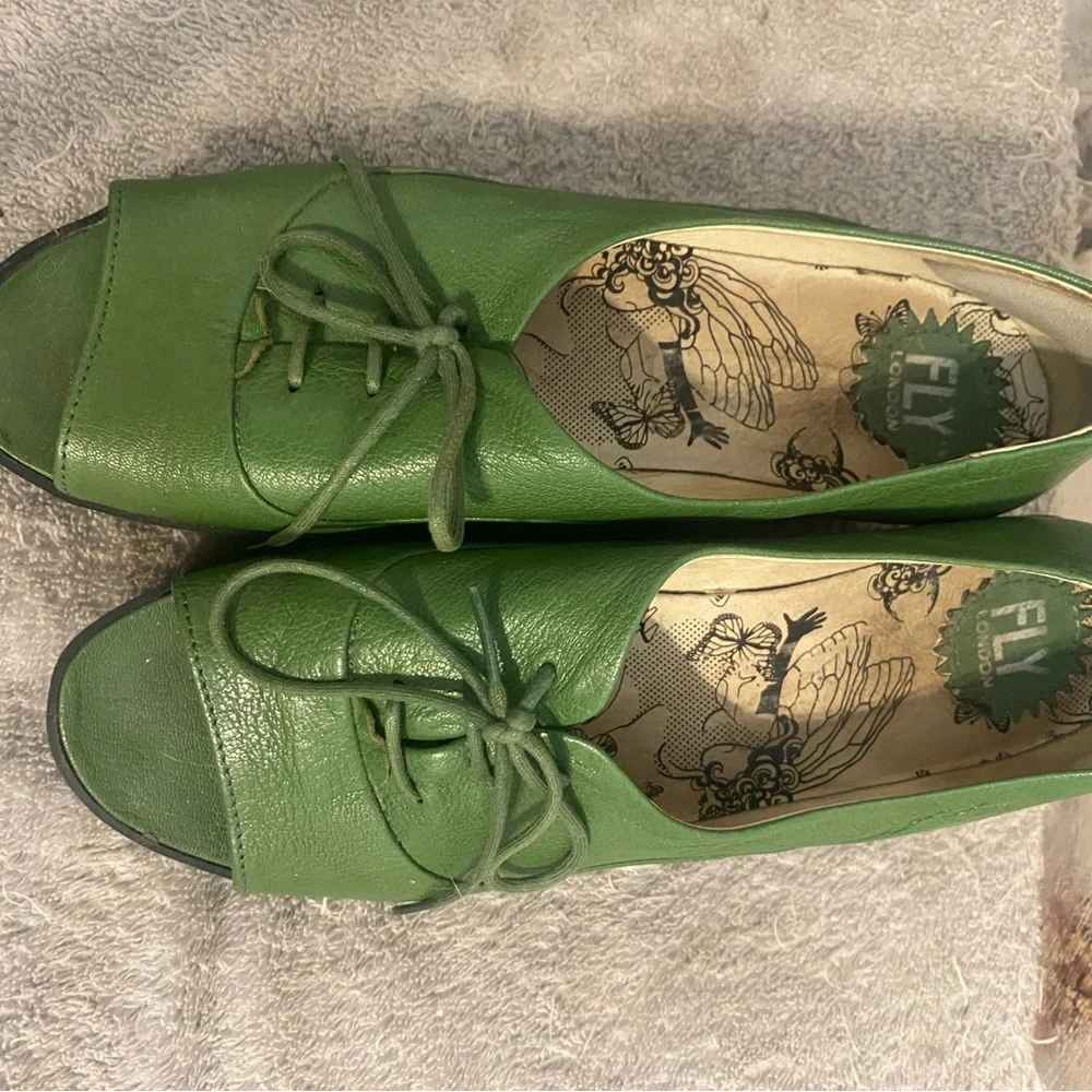 Fly London Green Wedge Shoes - Picture 4 of 5